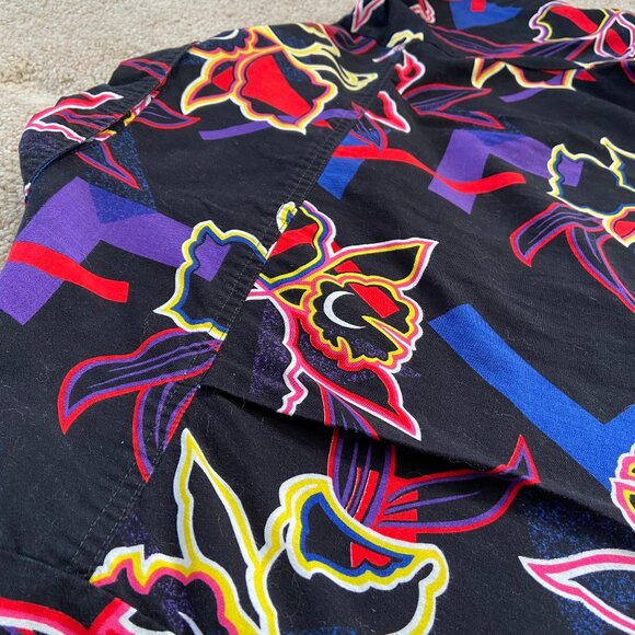 Vintage 1980s OP Ocean Pacific Hawaiian Shirt Neon Tropical Floral Size L - Picture 6 of 8